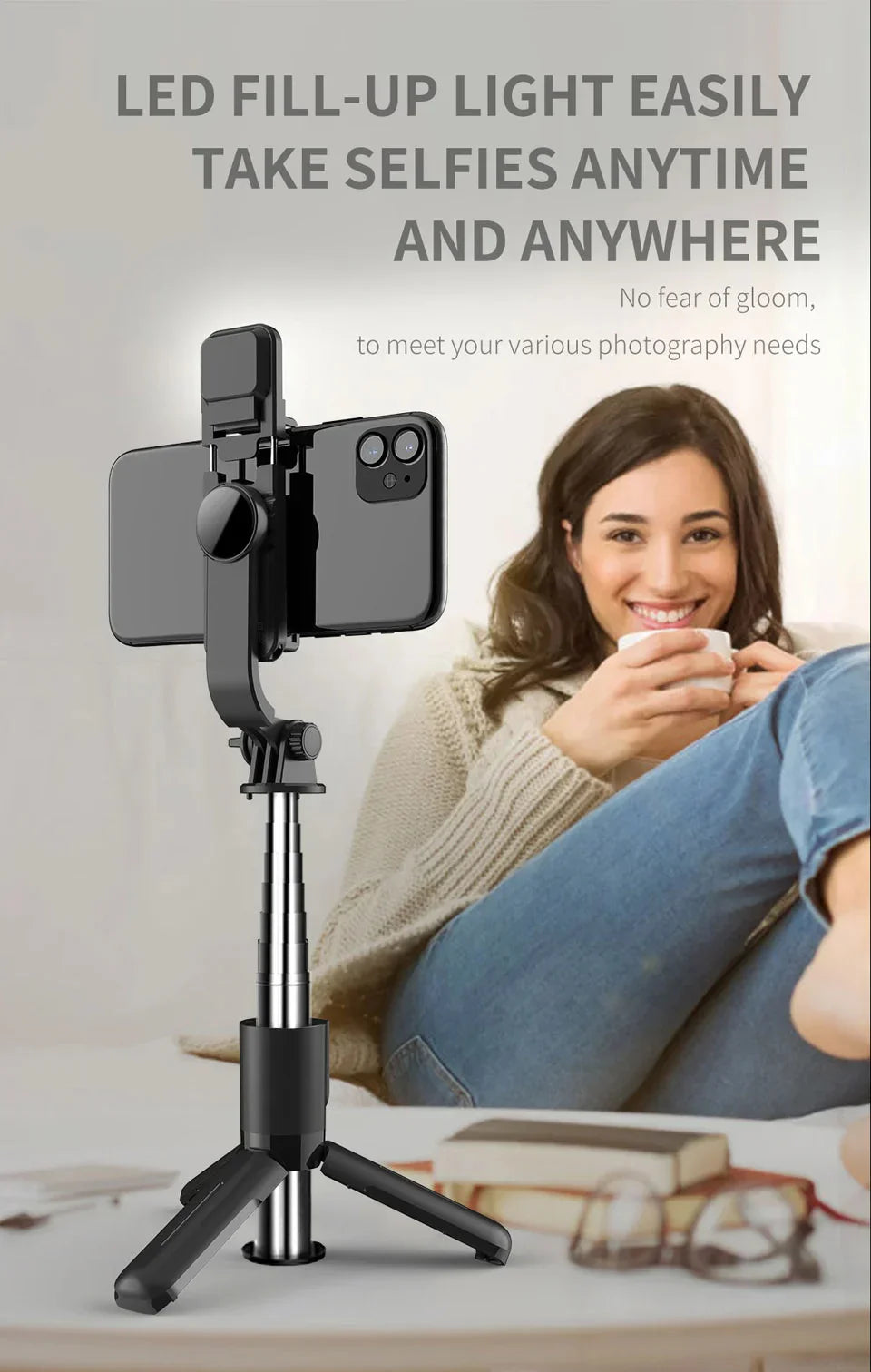 Selfie Stick with LED Light, Bluetooth Remote & Tripod Stand